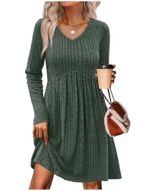 Women's Long Sleeve Sweater Dress V Neck Empire Waist Fall Dress